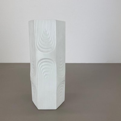 Large Op Art Biscuit Porcelain Vase by AK Kaiser, 1970s