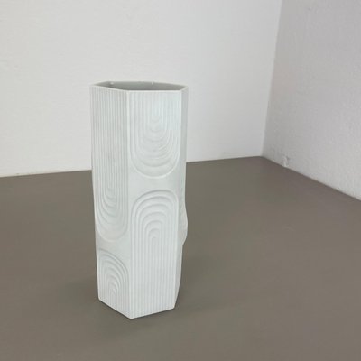 Large Op Art Biscuit Porcelain Vase by AK Kaiser, 1970s