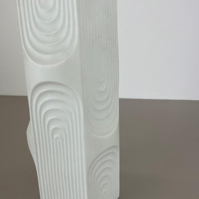 Large Op Art Biscuit Porcelain Vase by AK Kaiser, 1970s