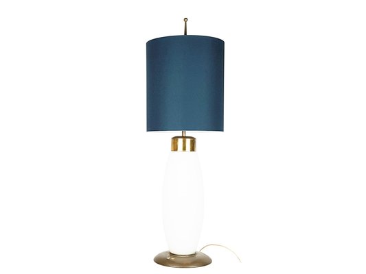 Large Opaline Glass and Brass Table Lamp by Stilnovo, 1950s-RD-1819300