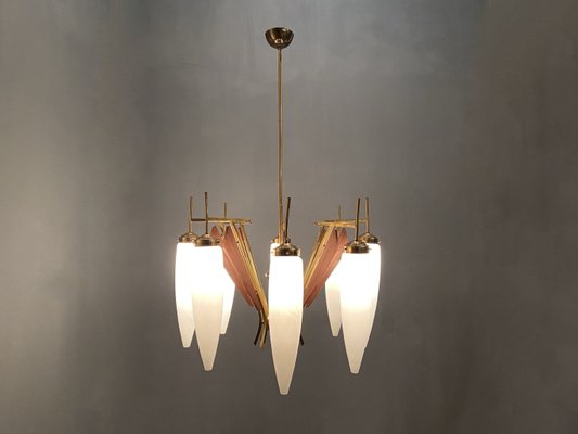 Large Opaline Glass Chandelier from Stilnovo, 1950s-JJC-683068