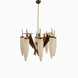 Large Opaline Glass Chandelier from Stilnovo, 1950s-JJC-683068