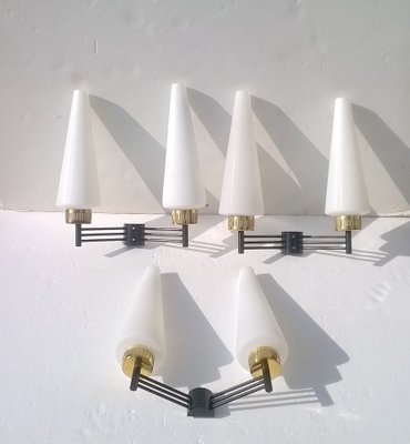 Large Opaline Glass Sconces from Stilnovo, 1950s, Set of 3-EI-162371