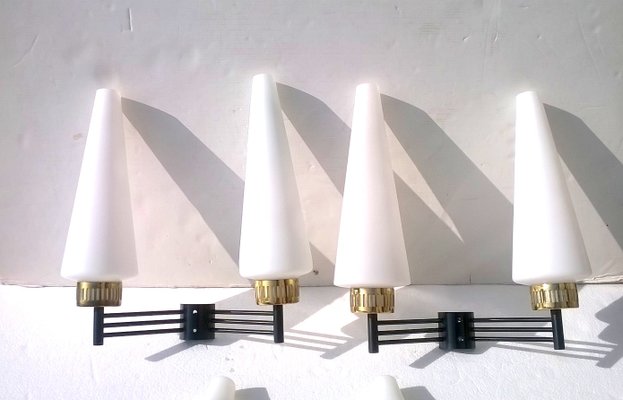 Large Opaline Glass Sconces from Stilnovo, 1950s, Set of 3-EI-162371