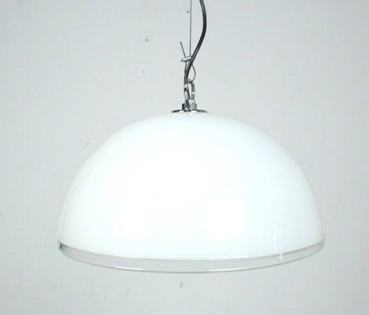 Large Opaque White Glass Suspension with Chrome Base, 1990s