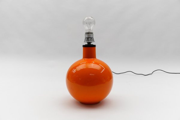 Large Orange Ceramic Ball Table Lamp Base, Italy, 1960s-KQB-1821065