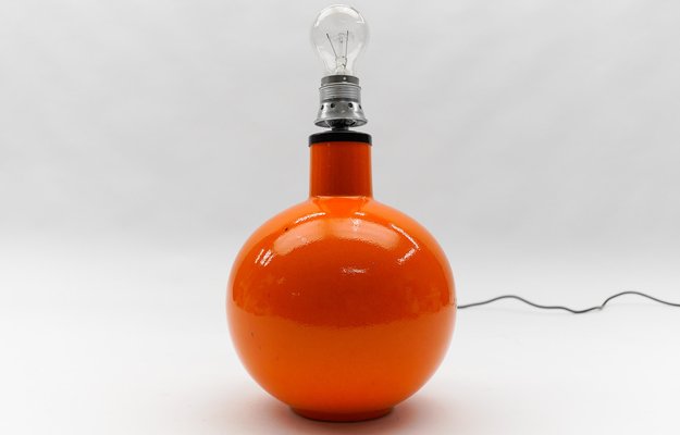 Large Orange Ceramic Ball Table Lamp Base, Italy, 1960s-KQB-1821065