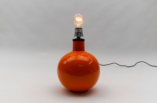 Large Orange Ceramic Ball Table Lamp Base, Italy, 1960s-KQB-1821065