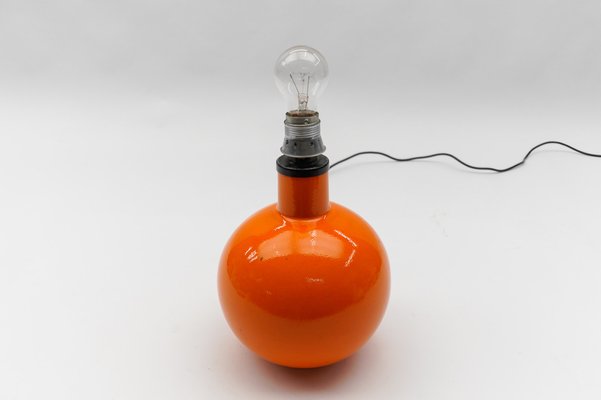 Large Orange Ceramic Ball Table Lamp Base, Italy, 1960s-KQB-1821065