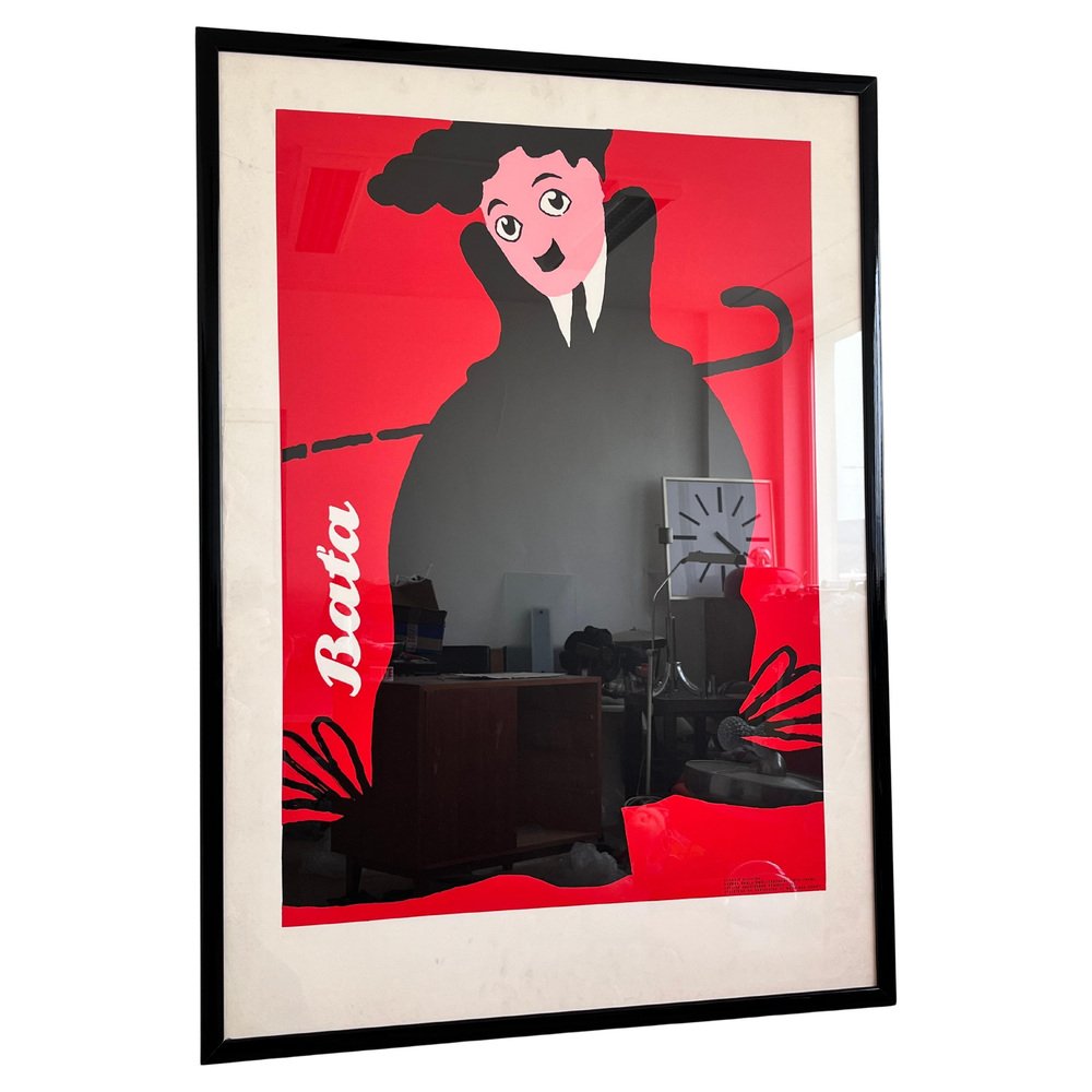 Large Original Charlie Chaplin Poster by Claudio Oliveira, Baťa, 1992