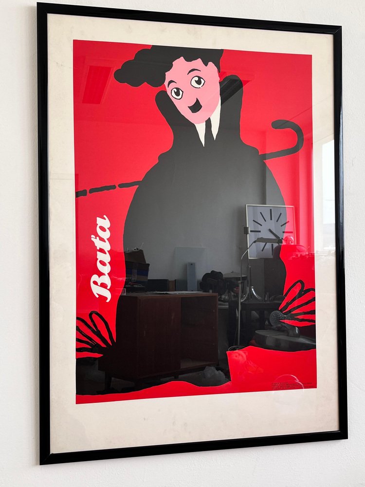 Large Original Charlie Chaplin Poster by Claudio Oliveira, Baťa, 1992