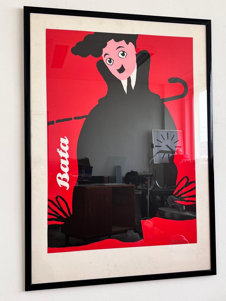 Large Original Charlie Chaplin Poster by Claudio Oliveira, Baťa, 1992