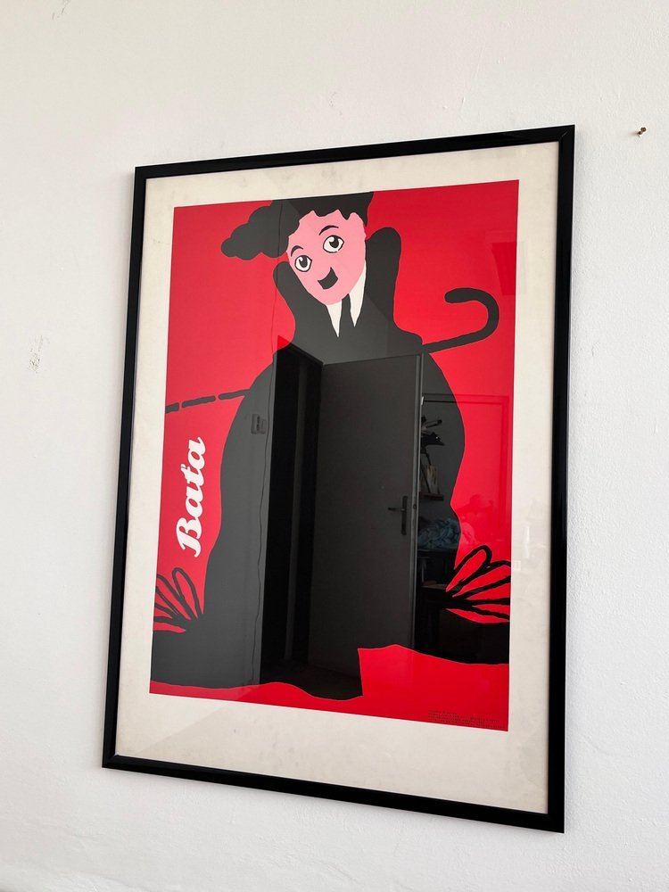 Large Original Charlie Chaplin Poster by Claudio Oliveira, Baťa, 1992