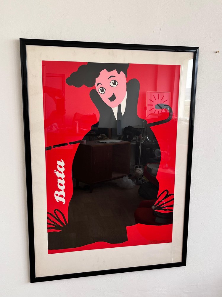 Large Original Charlie Chaplin Poster by Claudio Oliveira, Baťa, 1992