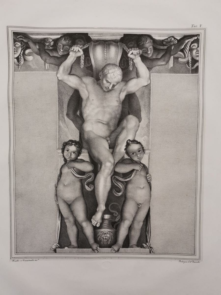 Large Original Lithograph 1835 After Ludovico, Annibale and Agostino Carracci ''atlas''