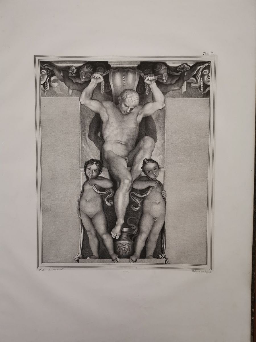 Large Original Lithograph 1835 After Ludovico, Annibale and Agostino Carracci ''atlas''