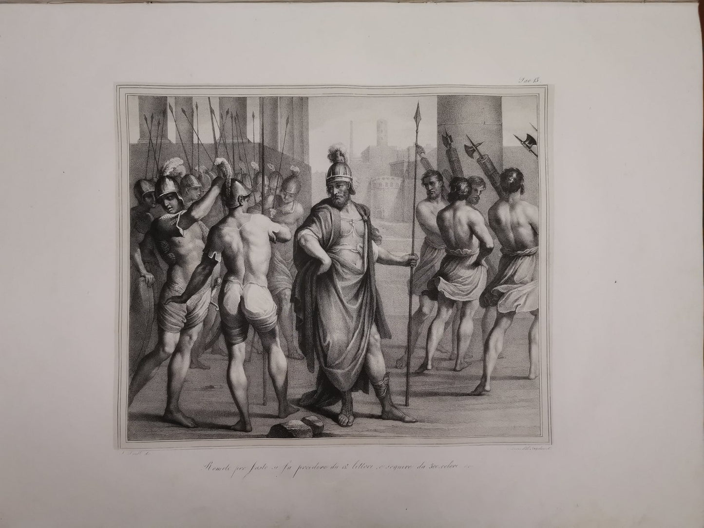 Large Original Lithograph, 1835, Annibale and Agostino Carracci on the Founding of Rome