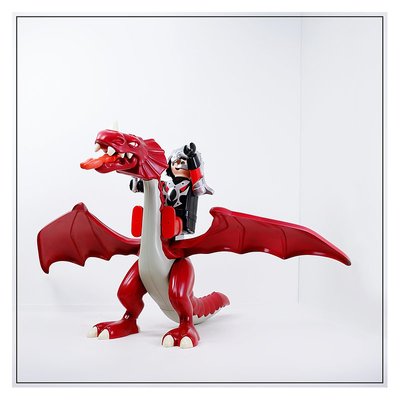 Large Original Red Dragon and Playmobil Knight in Plastic, 1990s-JG-1786336