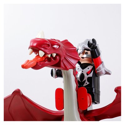 Large Original Red Dragon and Playmobil Knight in Plastic, 1990s-JG-1786336