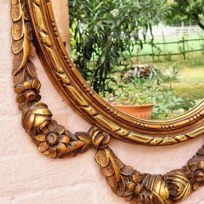 Large Oval Carved and Gilded Mirror with Bows, Roses and Love Knot, 1950s-EFY-2016641