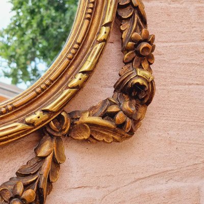 Large Oval Carved and Gilded Mirror with Bows, Roses and Love Knot, 1950s-EFY-2016641