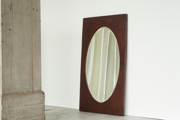 Large Oval Facetted Mirror with Rectangular Oak Frame, 1920s-FEW-2024236