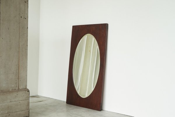 Large Oval Facetted Mirror with Rectangular Oak Frame, 1920s-FEW-2024236