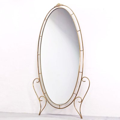 Large Oval Floor Mirror in Brass, 1950s-PRS-1740502