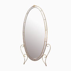 Large Oval Floor Mirror in Brass, 1950s-PRS-1740502