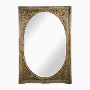 Large Oval Mirror with Carved Solid Wood Structure-NQ-1773742