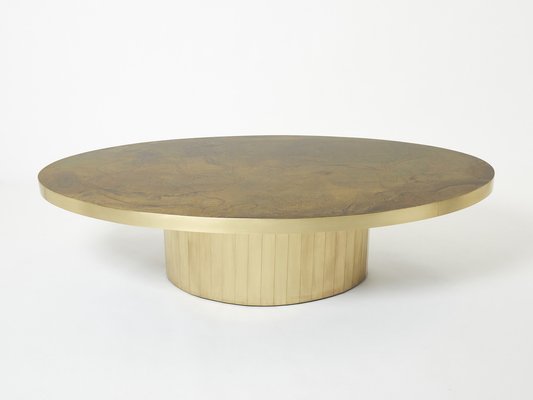 Large Oval Oxidized Brass Coffee Table by Isabelle and Richard Faure, 1970s-YJA-1363442