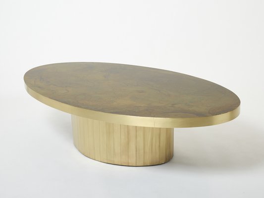 Large Oval Oxidized Brass Coffee Table by Isabelle and Richard Faure, 1970s-YJA-1363442