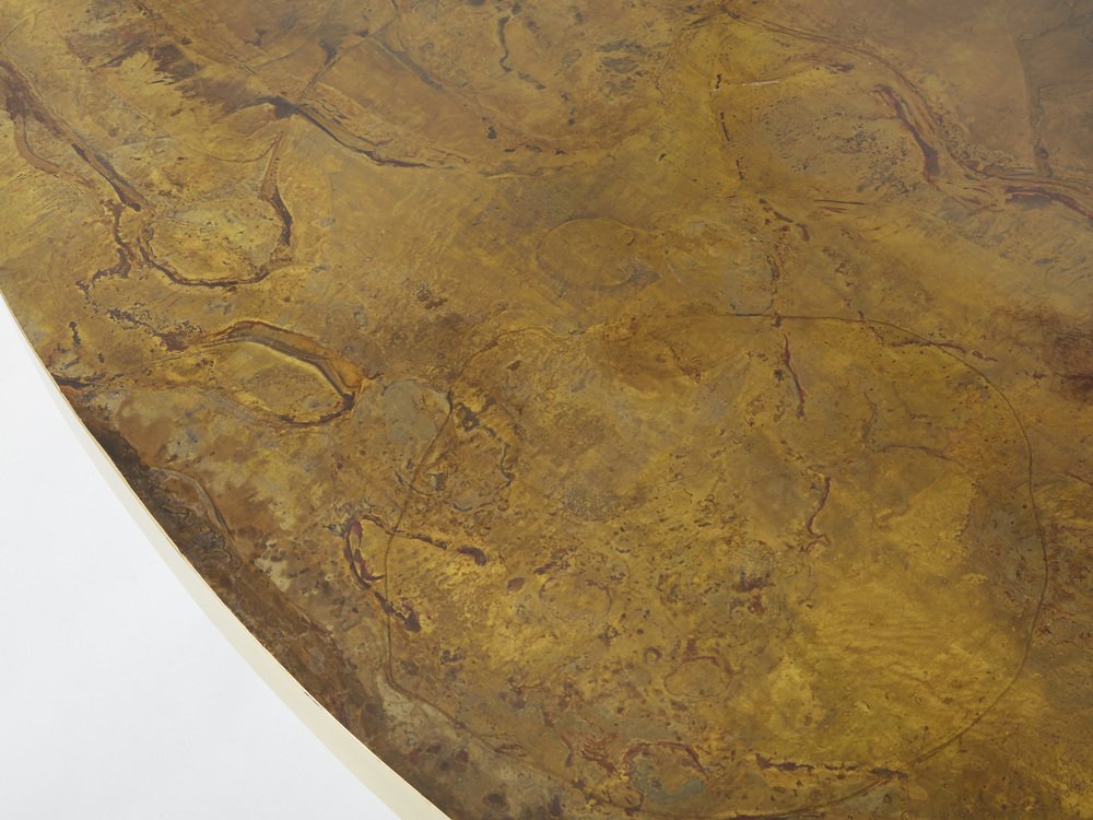 Large Oval Oxidized Brass Coffee Table by Isabelle and Richard Faure, 1970s