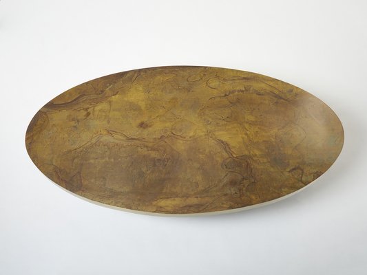 Large Oval Oxidized Brass Coffee Table by Isabelle and Richard Faure, 1970s-YJA-1363442