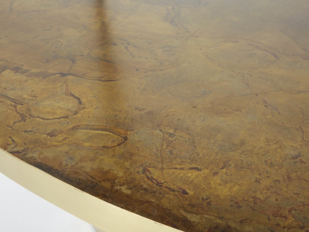 Large Oval Oxidized Brass Coffee Table by Isabelle and Richard Faure, 1970s