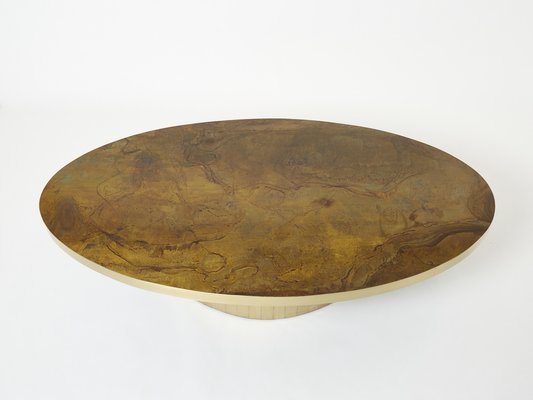 Large Oval Oxidized Brass Coffee Table by Isabelle and Richard Faure, 1970s-YJA-1363442