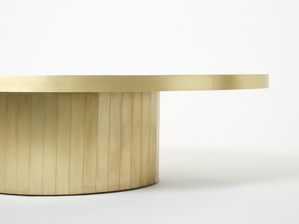 Large Oval Oxidized Brass Coffee Table by Isabelle and Richard Faure, 1970s