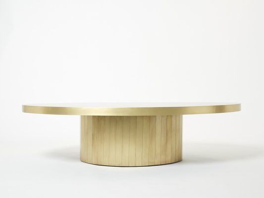 Large Oval Oxidized Brass Coffee Table by Isabelle and Richard Faure, 1970s-YJA-1363442