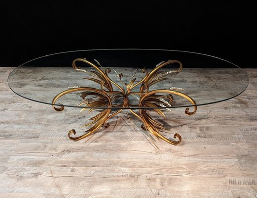 Large Oval Wreath of Wheat Coffee Table in the style of Robert Goossens, 1970s-IBO-1765093