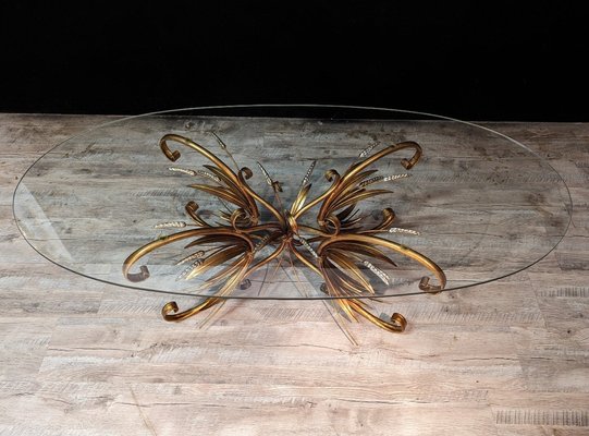 Large Oval Wreath of Wheat Coffee Table in the style of Robert Goossens, 1970s-IBO-1765093