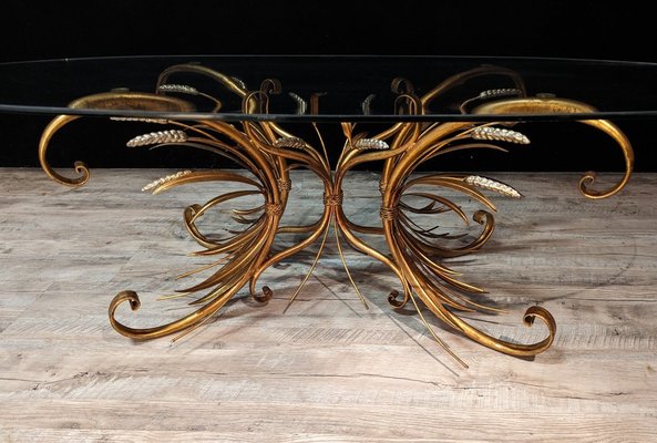 Large Oval Wreath of Wheat Coffee Table in the style of Robert Goossens, 1970s