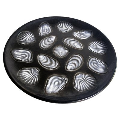 Large Oyster Plate in Black and White Ceramic attributed to Elchinger, France, 1960s-UR-1791904