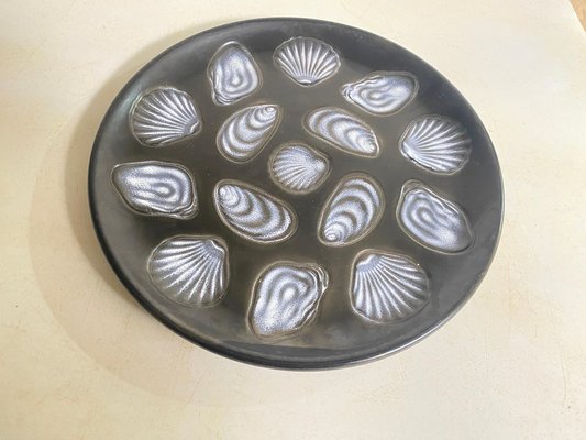 Large Oyster Plate in Black and White Ceramic attributed to Elchinger, France, 1960s-UR-1791904