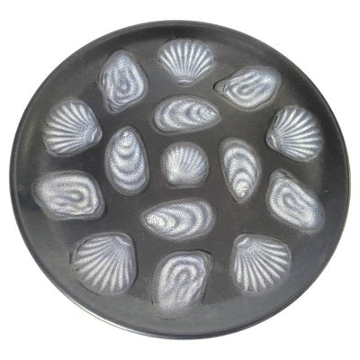 Large Oyster Plate in Ceramic Black and White Color attributed to Elchinger, France, 1960s-UR-1721155