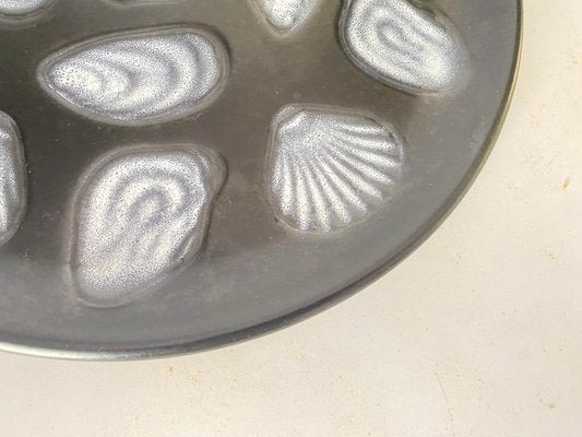 Large Oyster Plate in Ceramic Black and White Color attributed to Elchinger, France, 1960s-UR-1721155