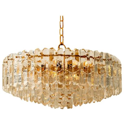 Large Palazzo Chandelier in Gilt Brass & Glass from Kalmar, Austria, 1970-VDW-824803