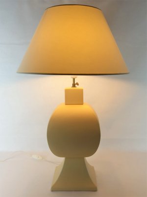 Large Pastel Yellow Ceramic & Earthenware Table Lamp from Faïencerie Charolles, 1980s-YBU-691610