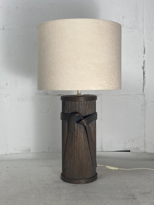 Large Pencil Reed Rattan Bamboo Pillar Lamp Table from Vivai Del Sud, Italy, 1970s