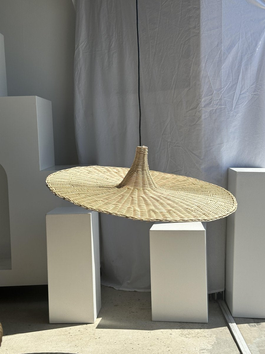 Large Pendant Light in Rattan in the Shape of a Hat