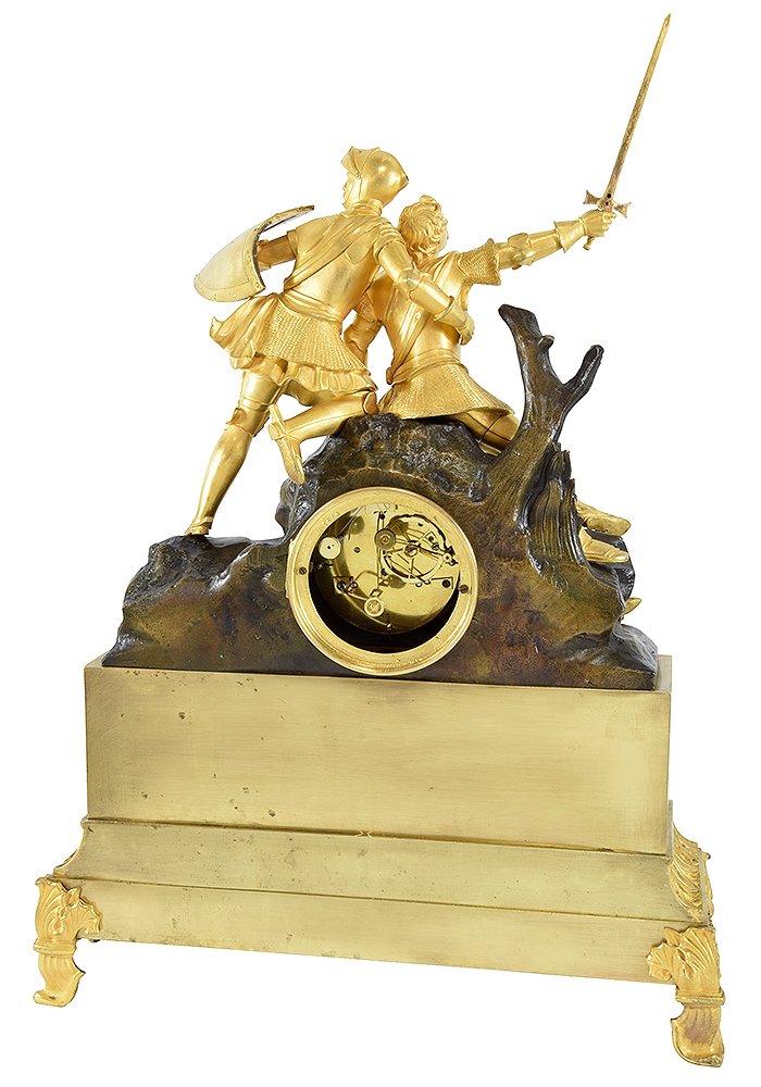 Large Pendulum with Knights in Golden and Weathered Bronze